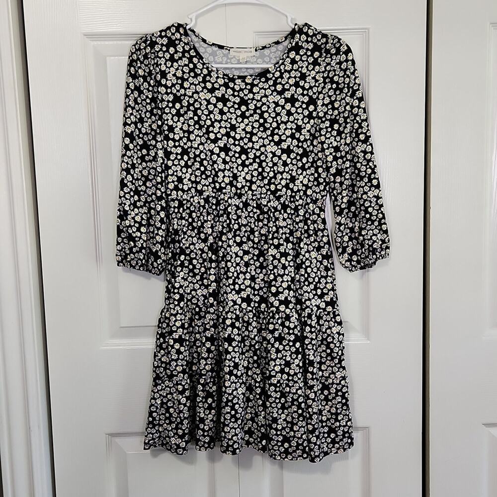 Vintage Moa Moa Daisy Print Dress Size XS Peplum Layered Pockets Knee Length